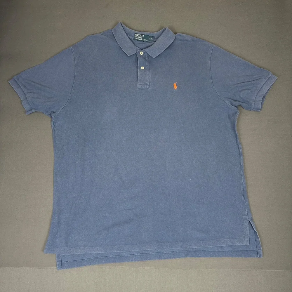 Polo Ralph Lauren Blue Short Sleeve Polo Men's Size XXL Orange Pony VTG Preppy